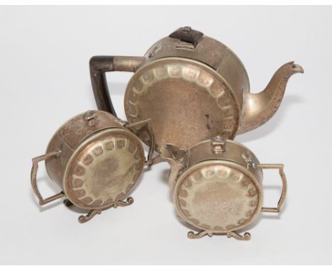 Unusual silver plated 3 piece tea service.  Teapot height appx 15cm high.  Stamped EPNS to base 