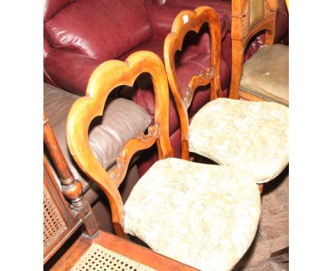 Pair of Victorian balloon back bedroom chairs with tapestry upholstered seats 