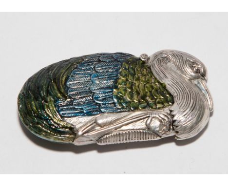 Blue enamel decorated novelty vesta case 