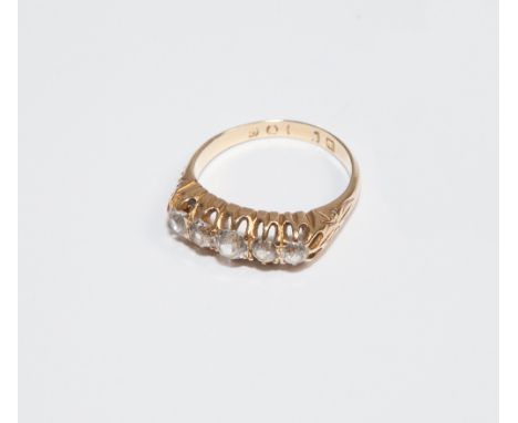 Victorian five stone diamond ring in 18ct gold setting.  Hallmarks are worn.  Ring size P