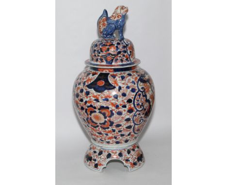 Large imari jar with cover & stand,  damage to lid and stand