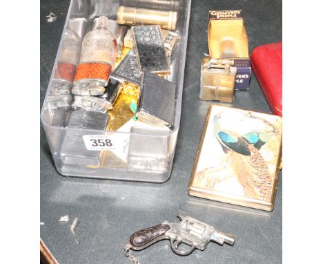 Assorted lighters, enamel cigarette case etc. 
