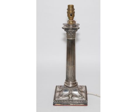 Elkington silver plated corinthium column candlestick/lamp 15" high including light fitting 