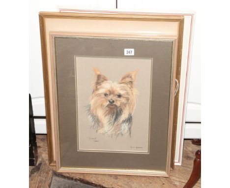 Russell Flint print, print of seashore scene and a water colour of Terrier dog 