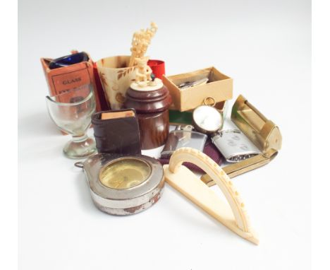 Interesting collection of items including old eye baths, vintage lighters, pen nibs, etc. 