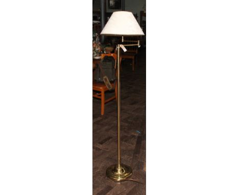 Modern brass lamp standard with shade 