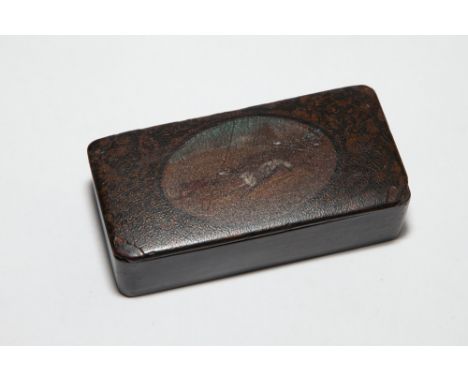 Victorian papier mache rectangular snuff box, the lid painted with Greyhound chasing a hare 