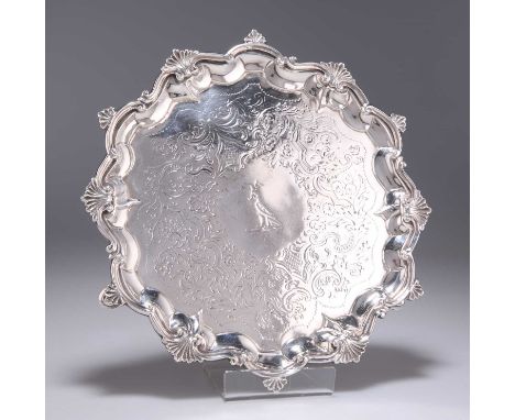 A GEORGE III SILVER SALVER by Robert Garrard I, London 1806, with flat-chased decoration to the base, engraved with a crest, 