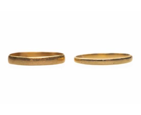 TWO 22 CARAT GOLD BAND RINGS hallmarked London 1882 and 1894, ring size M. (2) 2.9 grams grossOne ring misshapen