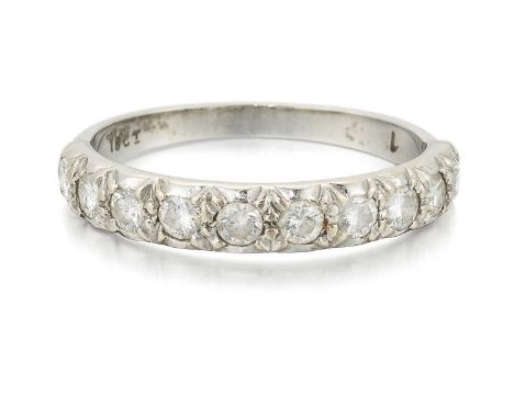 A DIAMOND HALF HOOP RING ten round brilliant-cut diamonds in crimped settings. Estimated total diamond weight 0.50ct, marked 