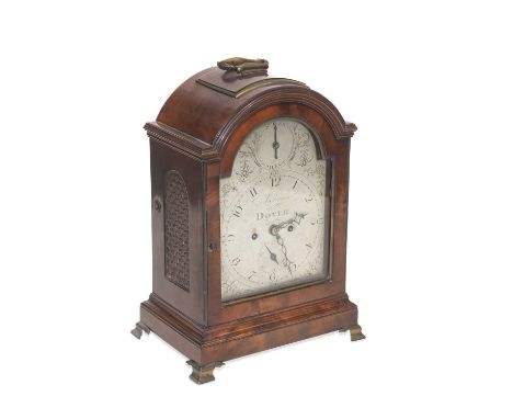 A GEORGE III MAHOGANY TWIN FUSEE BRACKET CLOCK, BY ANDREWS OF DOVER the 7-inch silvered break-arch dial with strike/silent in