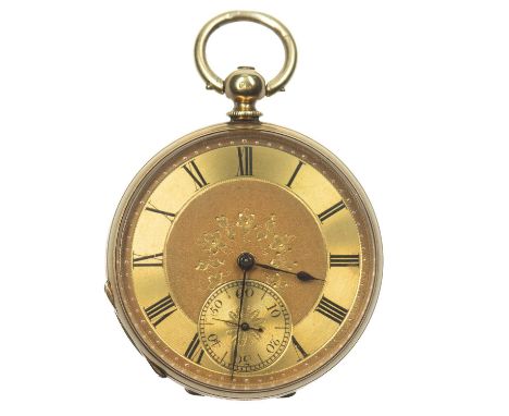 A POCKET WATCH the circular gilt dial with black Roman index and chapter ring, sub seconds dial at 6 o'clock position, floral