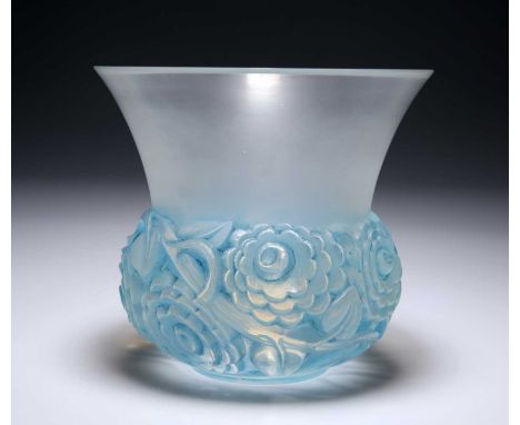 RENÉ LALIQUE (FRENCH, 1860-1945), A 'RENONCULES' VASE, DESIGNED 1930 opalescent, frosted and blue stained glass, stencilled R