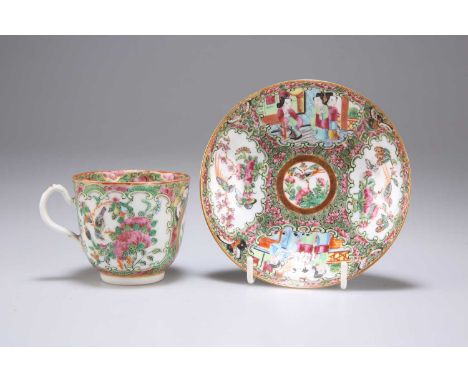A 19TH CENTURY CHINESE FAMILLE ROSE CUP AND SAUCER enamel painted in the characteristic palette. (2) Saucer 12.5cm diameter