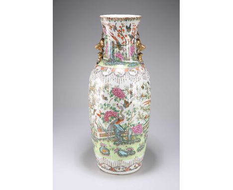 A LARGE 19TH CENTURY CHINESE FAMILLE ROSE VASE of baluster form, enamel painted with exotic birds, butterflies and flowers. 6