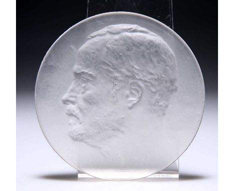RENÉ LALIQUE (FRENCH, 1860-1945), A 'LOUIS PASTEUR' PORTRAIT MEDALLION frosted glass, moulded R Lalique mark, in the original