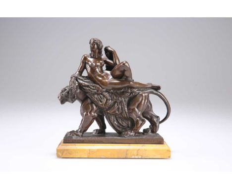 AFTER JEAN-BAPTISTE AUGUSTE CLÉSINGER (FRENCH, 1814-1883), A BRONZE FIGURE GROUP OF ARIADNE AND THE PANTHER on a rectangular 