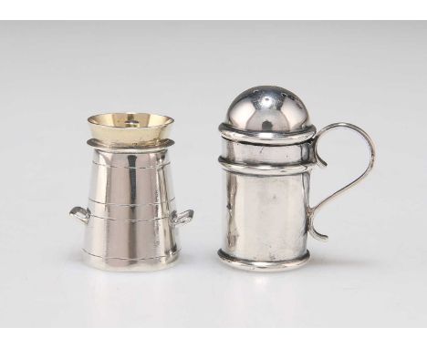 TWO NOVELTY LATE VICTORIAN SILVER PEPPERETTES the first by Cornelius Desormeaux Saunders &amp; James Francis Hollings (Frank)