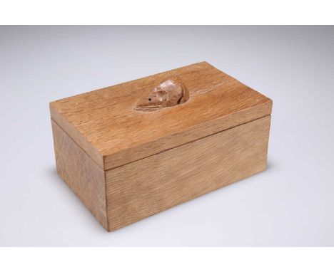 ROBERT THOMPSON OF KILBURN, A MOUSEMAN OAK TRINKET BOX AND COVER rectangular, adzed, the lift-off cover with carved mouse sig