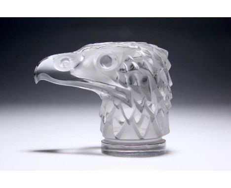 RENÉ LALIQUE (FRENCH, 1860-1945), A 'TÊTE D'AIGLE' CAR MASCOT, DESIGNED 1928 frosted and polished glass, moulded R. LALIQUE M