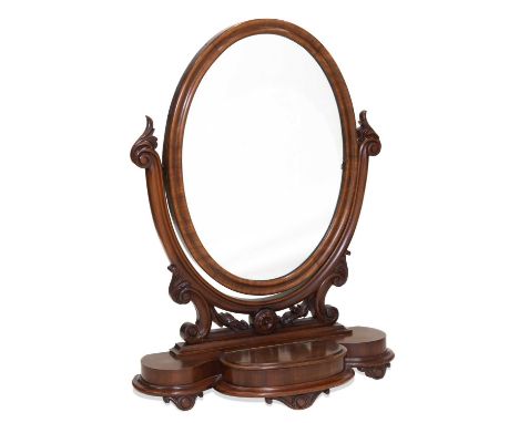 TWO 19TH CENTURY MAHOGANY TOILET MIRRORS, AND A VICTORIAN ROSEWOOD TEA CADDY (3) Largest mirror 79cm high