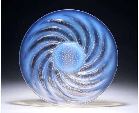 RENÉ LALIQUE (FRENCH, 1860-1945), A 'POISSONS' PLATE, DESIGNED 1931 opalescent glass, moulded R. LALIQUE mark. 31.5cm diamete