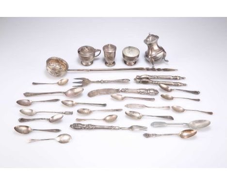 A GROUP OF SILVER including wine coaster, spoons, Georgian pounce pot, coin ladle, etc. (Qty) Weighable silver 10 troy ounces