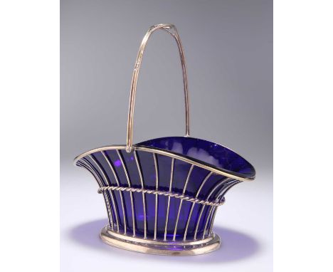 AN EDWARDIAN SILVER SWING-HANDLE BASKET by William Hutton &amp; Sons Ltd, London 1908, the open wirework basket of flared ova