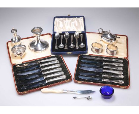 A MIXED GROUP OF SILVER ITEMS, VICTORIAN AND LATER including a set of six commemorative George V teaspoons, five by R Bond &a
