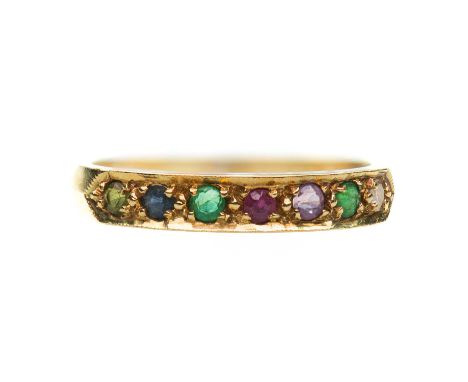 A 'DEAREST' HALF HOOP RING set with round-cut stones. Marked '18CT', ring size P, 3.5 grams Good condition