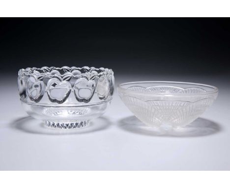 RENÉ LALIQUE (FRENCH, 1860-1945), A 'COQUILLES' BOWL, AND A TIFFANY &amp; CO GLASS BOWL the Lalique bowl of clear glass, moul