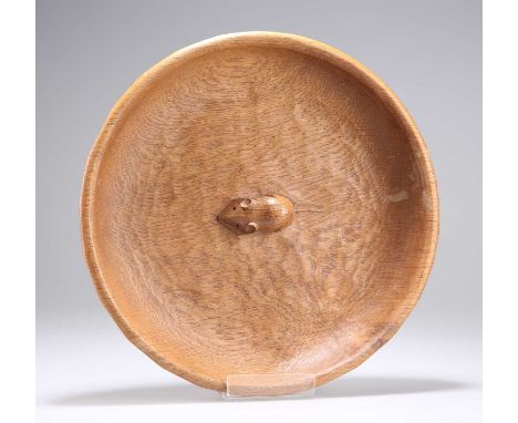 ROBERT THOMPSON OF KILBURN, A MOUSEMAN OAK FRUIT BOWL circular, adzed inside and out, with carved mouse signature. 29cm diame