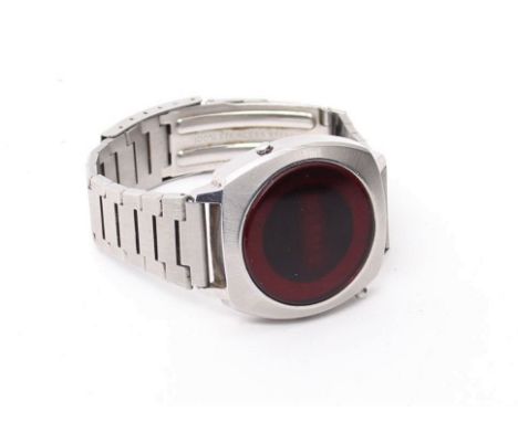 A vintage 1970s Texas Instruments/Amitron style stainless steel Men's Electronic Digital Watch, red LED Display, made in UK f