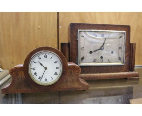 An Edwardian mahogany mantel clock and an Art Deco mantel clock (2)