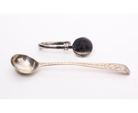 A sterling silver napkin clip; together with a mustard spoon (2)