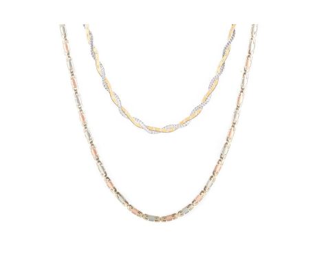 TWO GOLD CHAINS AND A BRACELET the chain and bracelet set in nine carat gold, the other marked 585Qty: 9K = 6.9g gross, 14K =