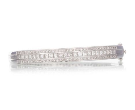 DIAMOND BANGLE  set with princess and round brilliant cut diamonds totalling very approximately 2.40 carats, in eighteen cara