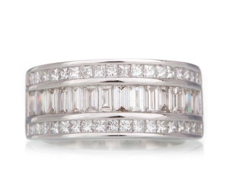 CERTIFICATED DIAMOND BAND set with round brilliant and baguette cut diamonds totalling approximately 1.68 carats, in eighteen