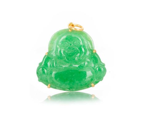 JADE BUDDHA PENDANT carved to depict a seated Buddha, the mount marked 999.9Qty: 7.3gGenereally worn. No apparent chips/damag
