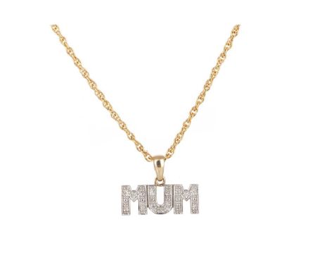 DIAMOND 'MUM PENDANT' ALONG WITH A BRACELET the pendant on a plated chain, along with a bracelet marked for nine carat goldQt