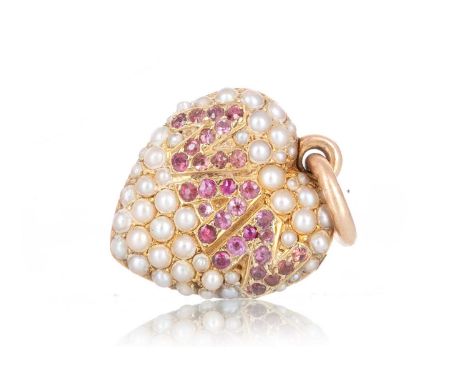 IMPRESSIVE SEED PEARL HEART SHAPED LOCKET with 'NAN' in pink gems surrounded by seed pearls, marked 15ctQty: 5.7g