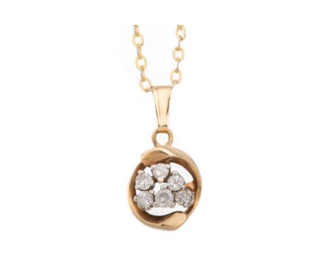 DIAMOND PENDANT  AMENDMENT: CHAIN IS NOT GOLDset with a cluster of small diamonds, in nine carat gold, on a gold plated chain