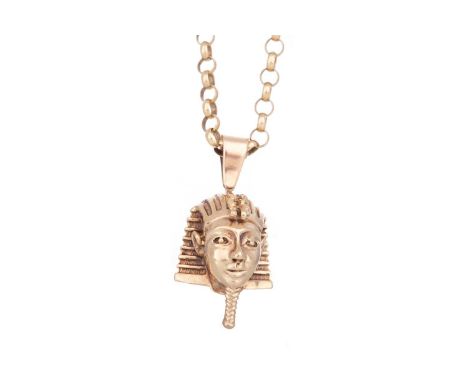 GOLD TUTANKHAMUN PENDANT ON CHAIN the pendant modelled in the round, the pendant in nine carat gold, the chain unmarkedQty: 4