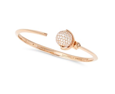 SHAMBALLA JEWELS, A NYIMA DIAMOND CUFF BANGLE in 18ct rose gold, the open cuff with an articulated sphere pave set with round