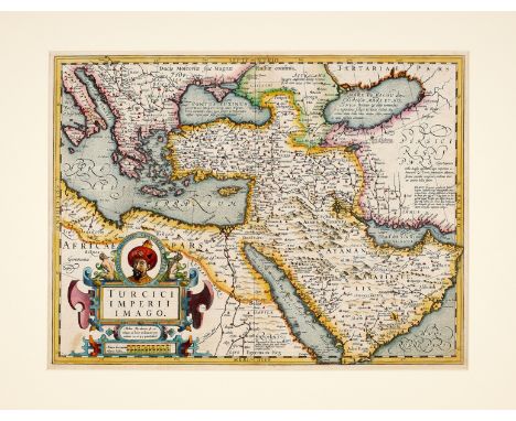 Middle East.- Hondius (Jodocus) and Gerard Mercator. Turcici Imperii Imago, detailed map showing from Sicily and the Balkan P