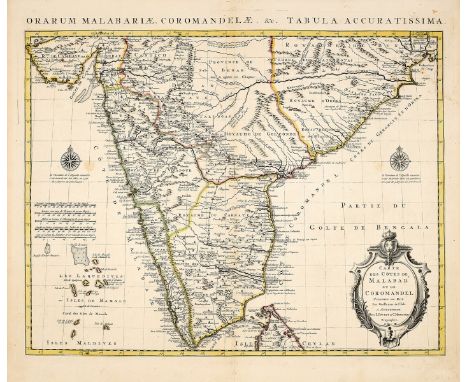 India.- De L'Isle (Guillaume) Carte des Cotes de Malabar et de Coromandel, detailed map of India with part of Sri Lanka in th