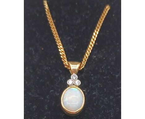 9CT GOLD OPAL AND DIAMOND NECKLACE CHAIN 19" 9.5g