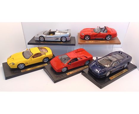 FIVE 1 :18 SCALE CARS - A BURAGO 1992 VIPER DODGE RT/10, FOUR MAISTO FERRARI F50&nbsp; AND 550 MARANELLO 1996, LAMBORGHINI DI