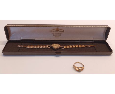 LADIES VINTAGE BULOVA WRIST WATCH WITH 10K GOLD FILLED MARK ON BACK &amp; 375 ON STRAP HASP, PRESENTATION BOX, AND A SIZE K R