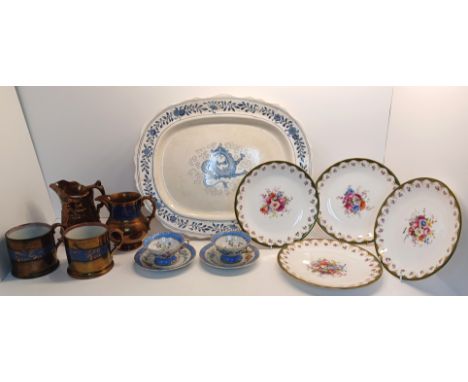 4 ROYAL WORCESTER - 1911 SIGNED E PHILLIPS FLORAL BOUQUET CABINET PLATES 23.5CM DIAMETER, TOGETHER WITH A PAIR OF EARLY FRENC